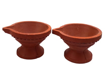 Traditional Terracotta Clay Diya Set for Pooja & Diwali Decoration - Pack of 2