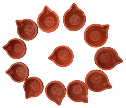 Terracotta Clay Diyas with Floral Design - Set of 12