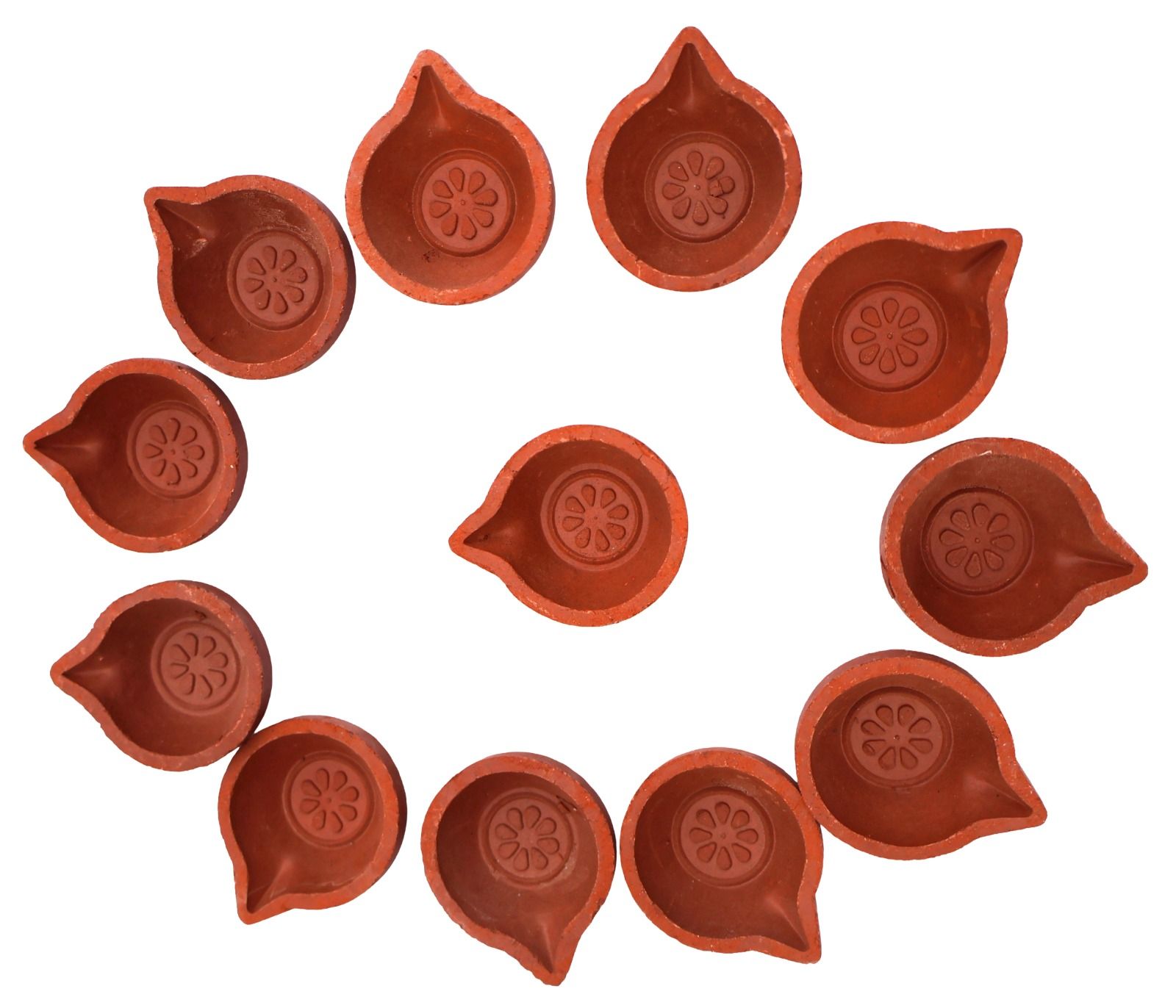 Terracotta Clay Diyas with Floral Design - Set of 12