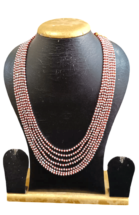 Multi-Layered Reddish Brown and White Beaded Necklace