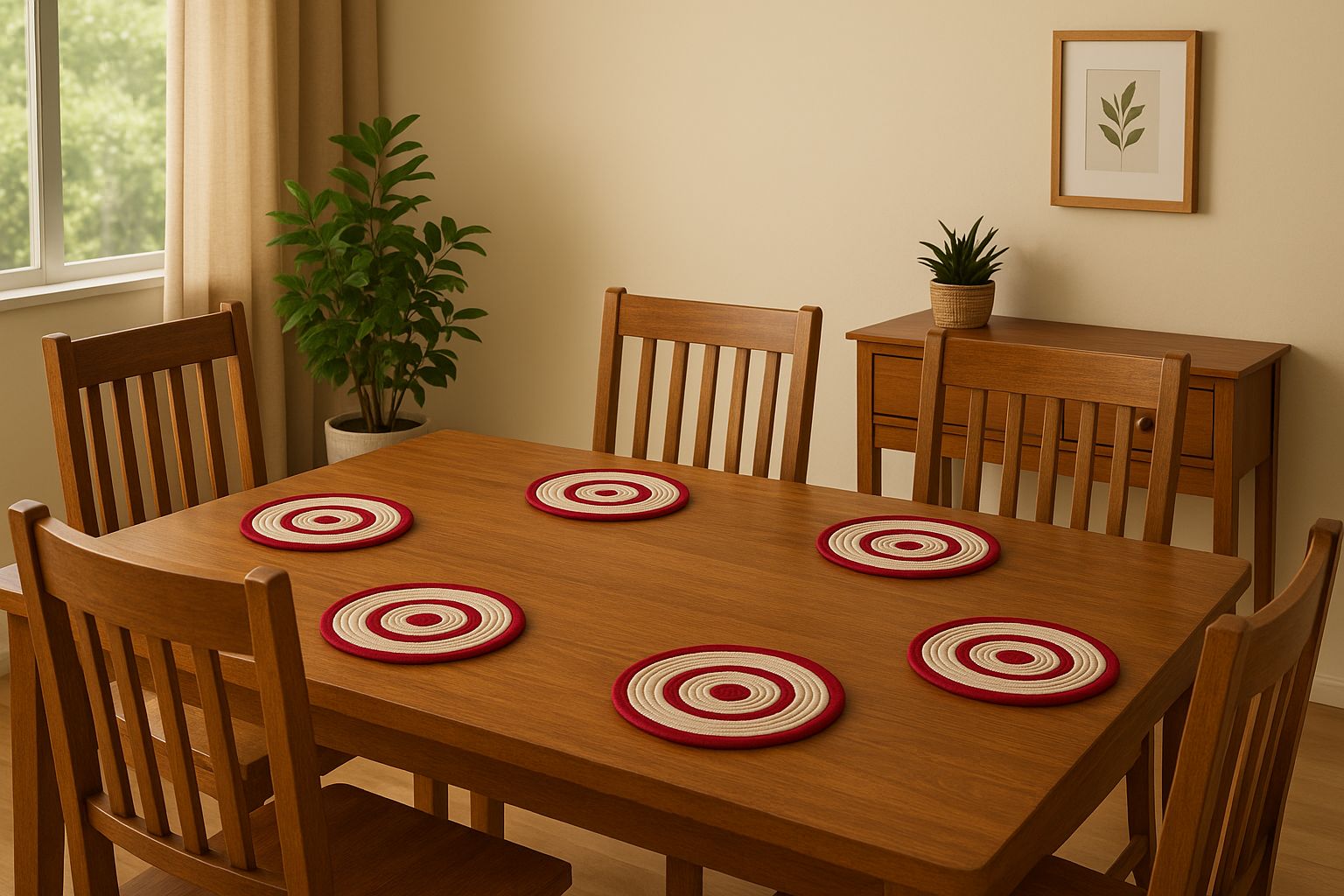 Handwoven Maroon & Beige Round Decorative Coasters (Pack of 5)