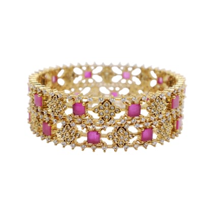 Royal Radiance Gold-Plated Bangle with Pink Stone Embellishments