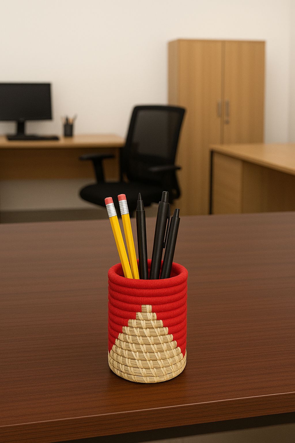 Handwoven Tigergrass Red Pen Stand