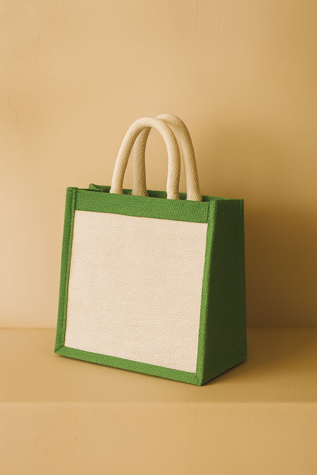Eco-Friendly Jute Carry Bag with Green Trim & Rope Handles