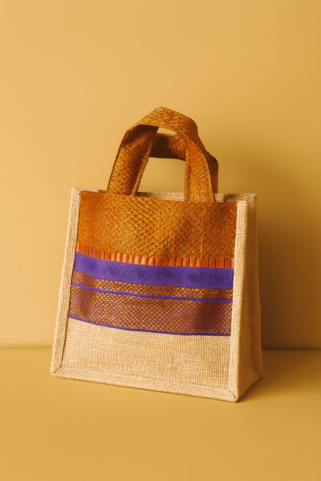 Chic Woven Textured Light Yellow Tote Bag with Mustard Handle