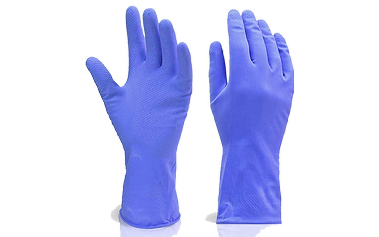 Flock line Reusable Rubber Hand Gloves (Blue) - 1pc