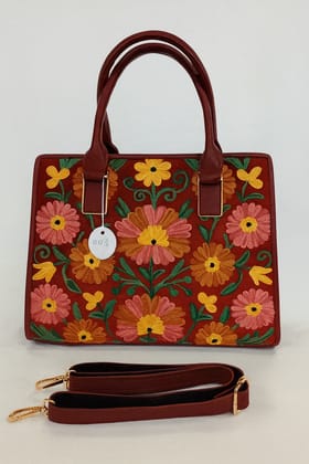 Embroidered Floral Handbag with Detachable Strap
