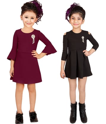 Addyvero Cotton Blend A-line For Girls ( Pack of 2 , Red & Black )