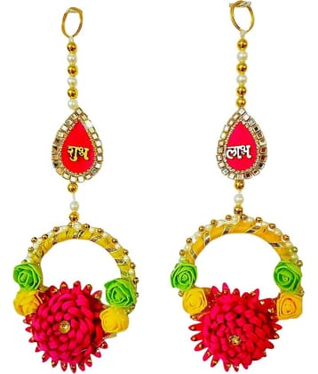 Shubh Labh Hanging for Door & Wall | Artificial Floral Decoration for Diwali, Pooja Room, Home & Festive Decor | Bandhanwar Toran Style with Yellow-Green Flowers