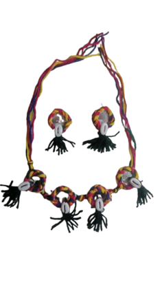 Handcrafted Multicolored Thread & Cowrie Shell Necklace with Matching Earrings Set Handcrafted Multicolored Thread & Cowrie Shell Necklace with Matching Earrings Set