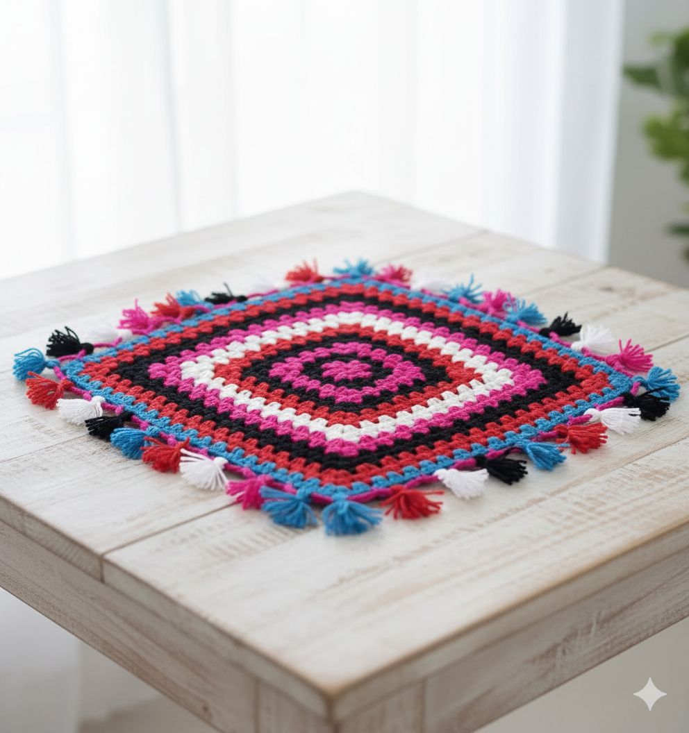 Handmade Crocheted Festive Multi-colour with Tassels