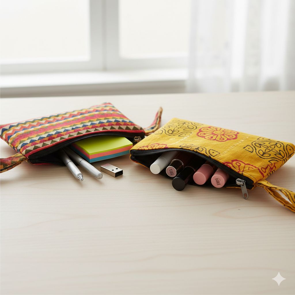 Vibrant Ethnic Print Fabric Pouch for Cosmetics & Stationery