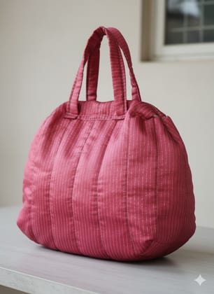 Maroon Striped Fabric Dome Hand Bag for Women Maroon Striped Fabric Dome Hand Bag for Women