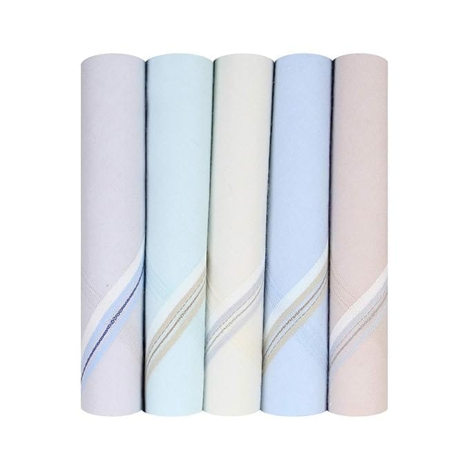 Men's Premium 100% Pure Cotton Handkerchief Light Base with Colored Border Pack of 18