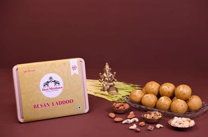 DESI MITAHARA's Besan Ladoo - Made with Besan, Caster Sugar & Cow Ghee - Traditional Indian Sweet - Healthy, Nutritious Snack - 480g Pack - No Artificial Colours - Suitable for All Ages DESI MITAHARA's Besan Ladoo - Made with Besan, Caster Sugar & Cow Ghee - Traditional Indian Sweet - Healthy, Nutritious Snack - 480g Pack - No Artificial Colours - Suitable for All Ages