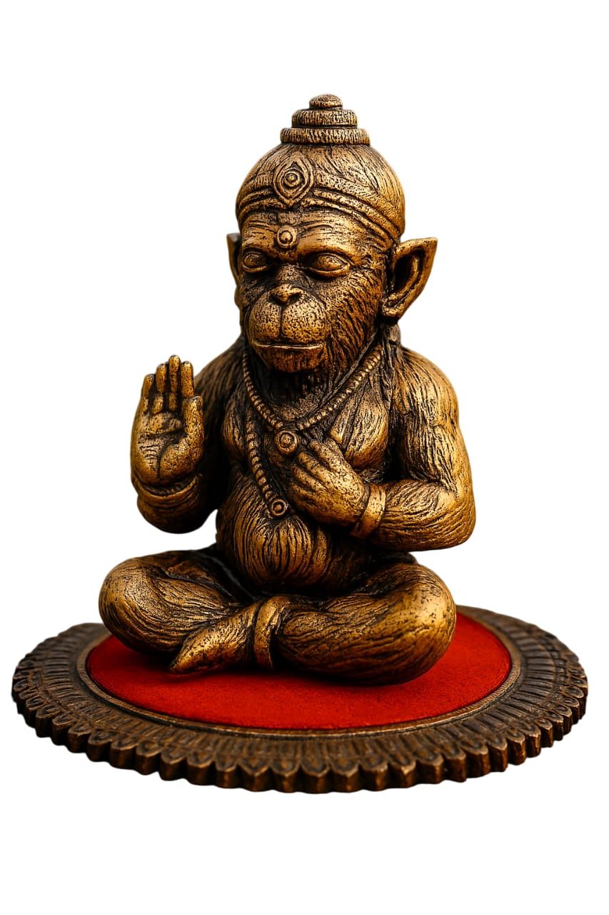 Lord Hanuman Idol Brass Bronze Finish Seated Pooja Statue