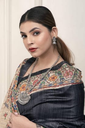Pure Handloom Tussar Gicha Silk Saree – Madhubani Hand Painted | Silk Mark Certified | 6.5 m with Blouse