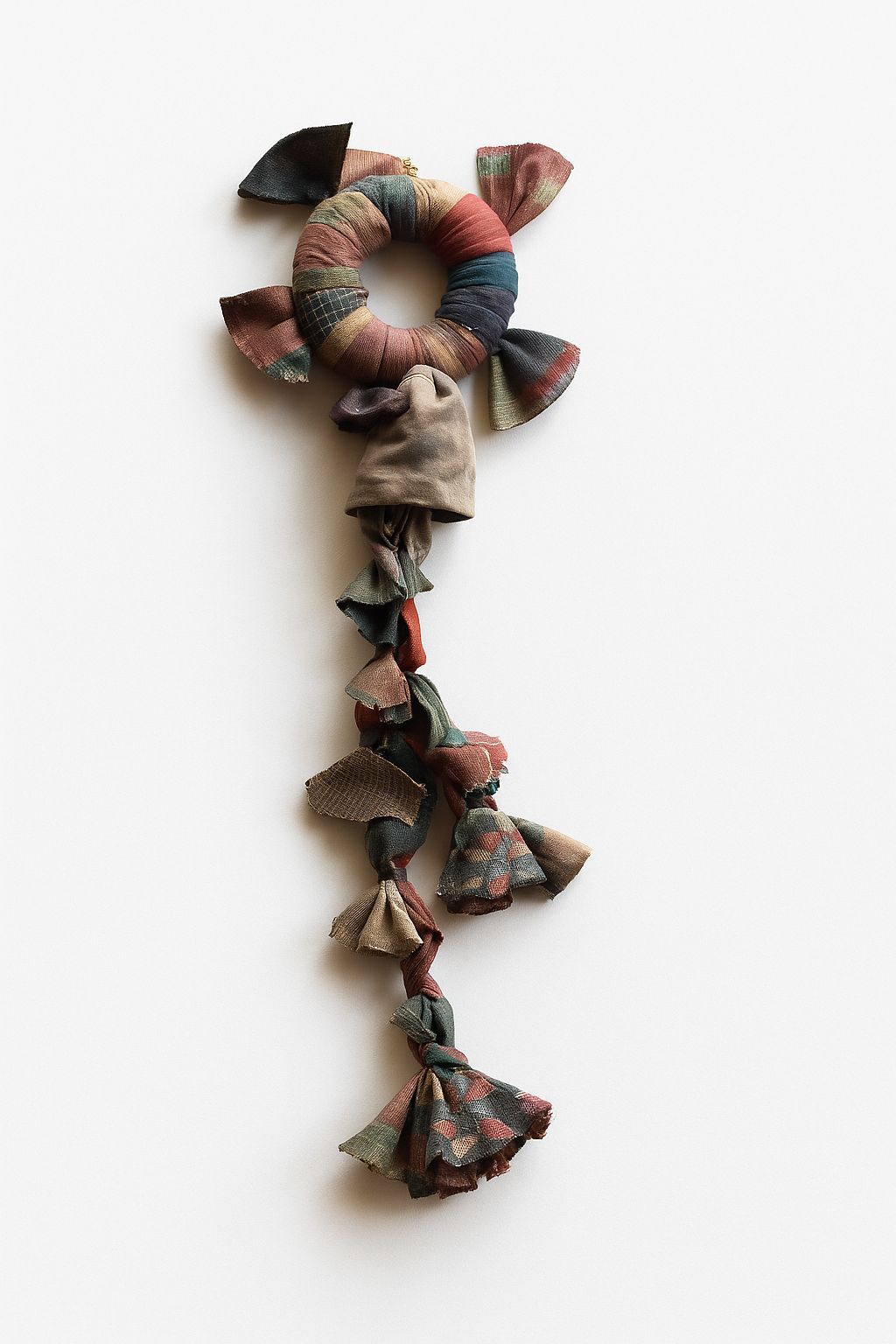 Handmade Fabric Patchwork Ring & Tassel Toy - Earthy Tones Sensory Decor
