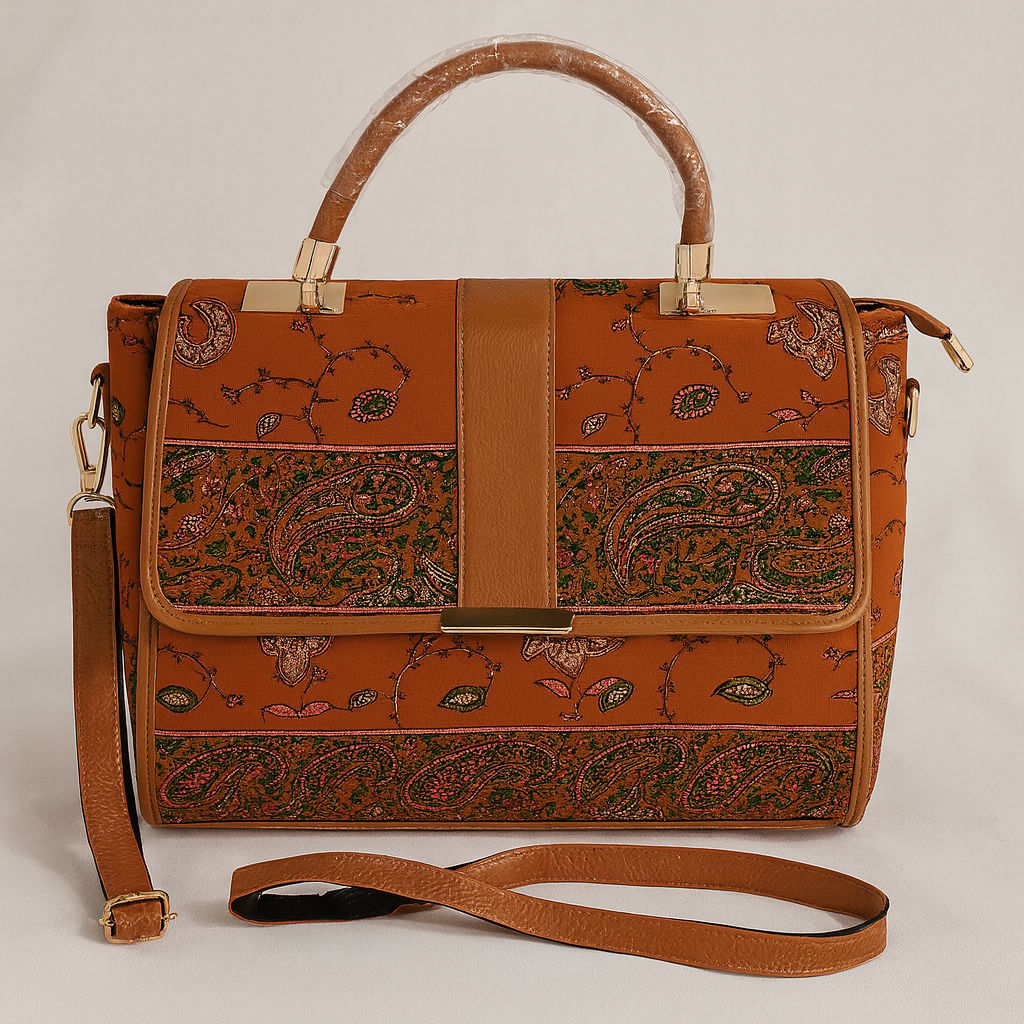 Elegant Caramel Brown Women's Faux Leather Top-Handle Handbag with Detachable Strap
