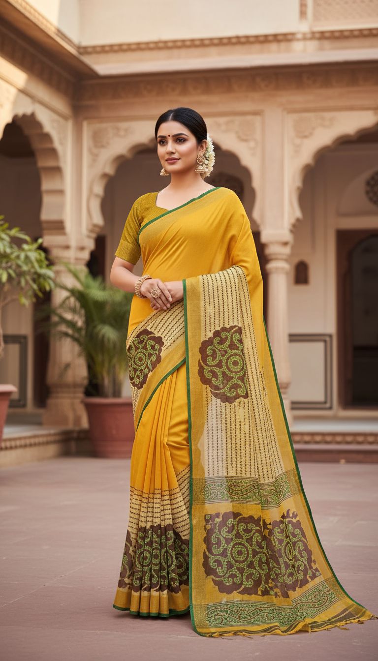 Mustard Yellow Traditional Designer Saree