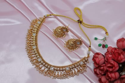 Mrinmayi Gold Plated Kundan Bridal Necklace Set with Earrings – Traditional Jewellery for Women