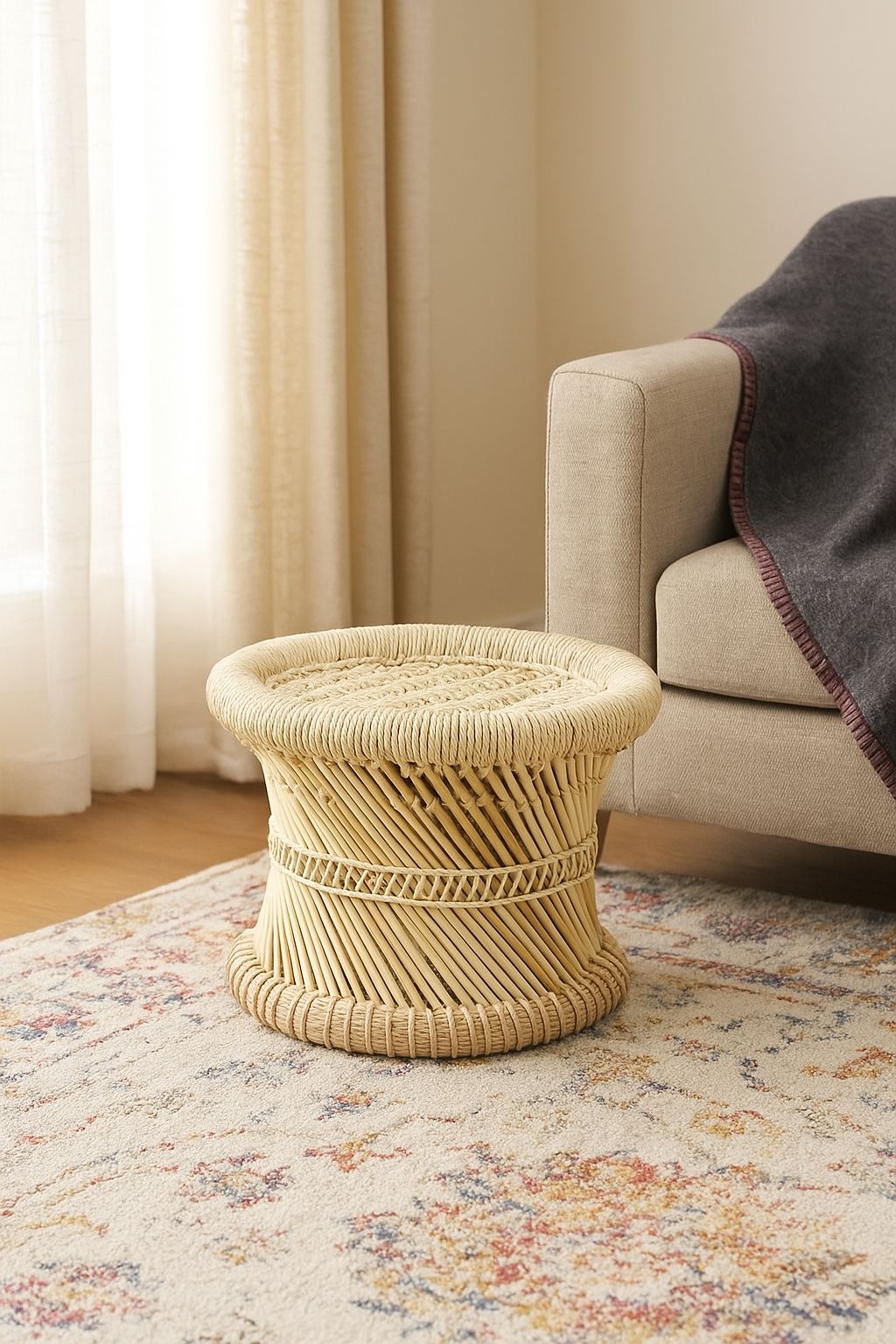Handcrafted&nbsp; Round Wicker Stool