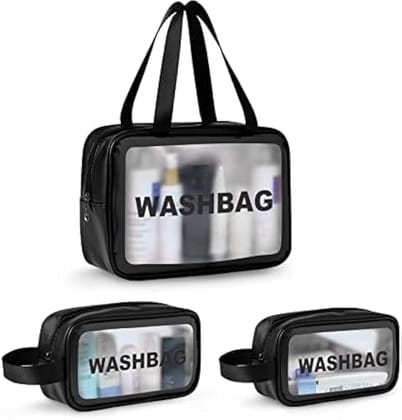 Divshana Cosmetic Pouch | Set of 3 Makeup & Toiletry Bags for Travel and Home | Organizer for Cosmetics, Brushes & Accessories | Wash Bag – Light Pink & Black