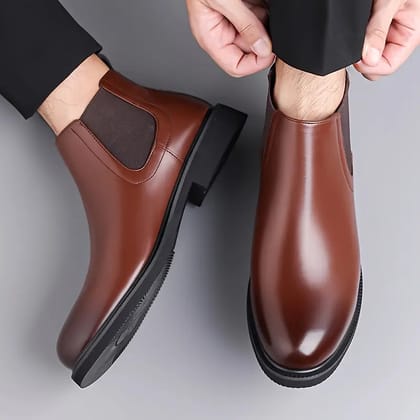 Latest Graceful Men Solid Faux Leather Brown Chelsea Boots | Stylish Slip-On Casual & Formal Boots For Men's & Boys (Free Home Delivery)