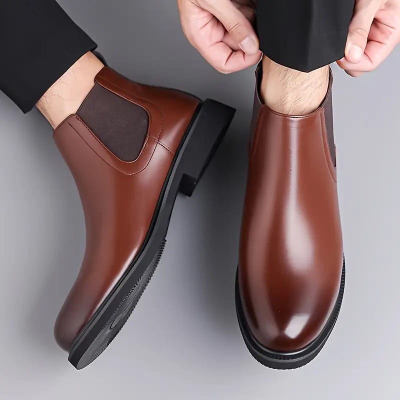 Latest Graceful Men Solid Faux Leather Brown Chelsea Boots | Stylish Slip-On Casual & Formal Boots For Men's & Boys (Free Home Delivery)