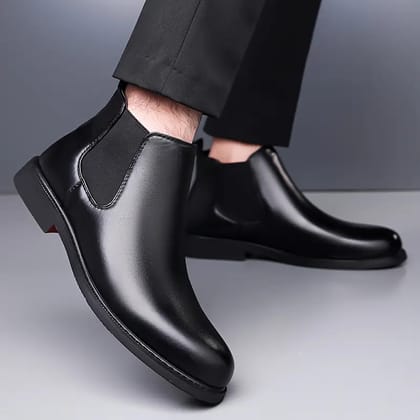 Latest Premium Quality Men Solid Faux Leather Black Chelsea Boots | Stylish Slip-On Casual & Formal Boots For Men's & Boys (Free Home Delivery)