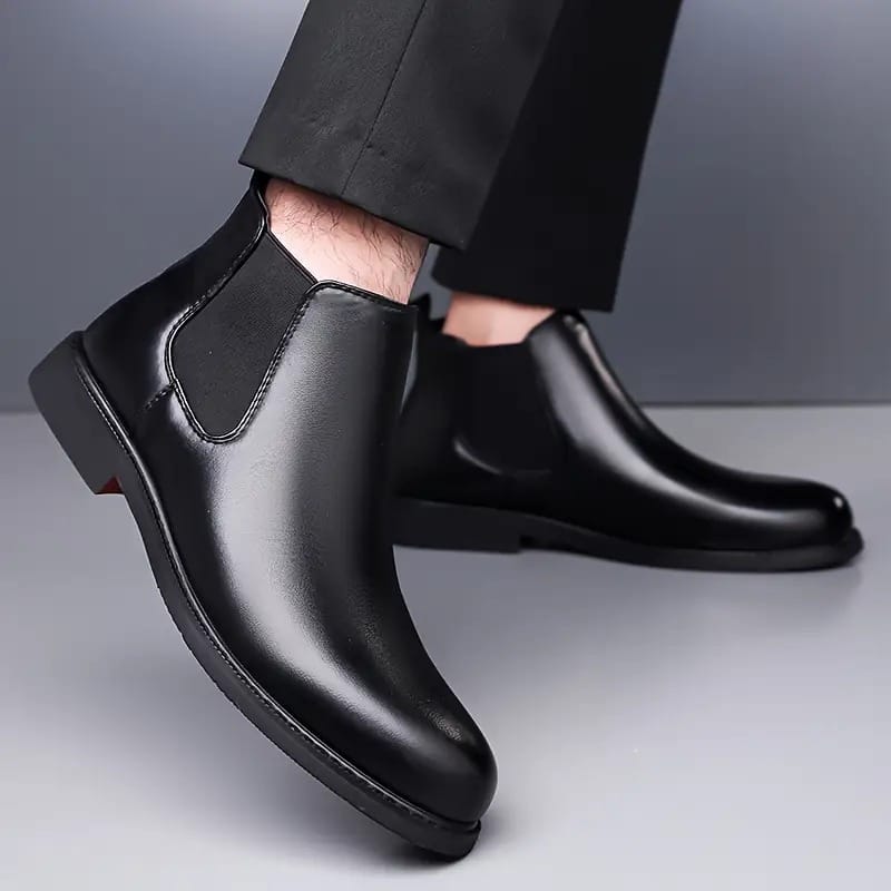 Latest Premium Quality Men Solid Faux Leather Black Chelsea Boots | Stylish Slip-On Casual & Formal Boots For Men's & Boys (Free Home Delivery)