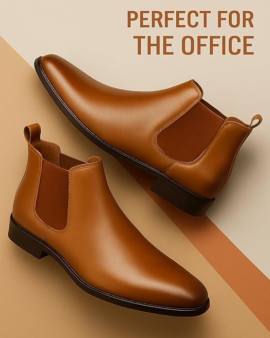 Latest Designer Men Solid Faux Leather Tan Chelsea Boots | Stylish Slip-On Casual & Formal Boots For Men's & Boys (Free Home Delivery)