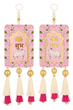 Auspicious Shubh Cow & Lotus Handcrafted Resham Latkan - Light pink