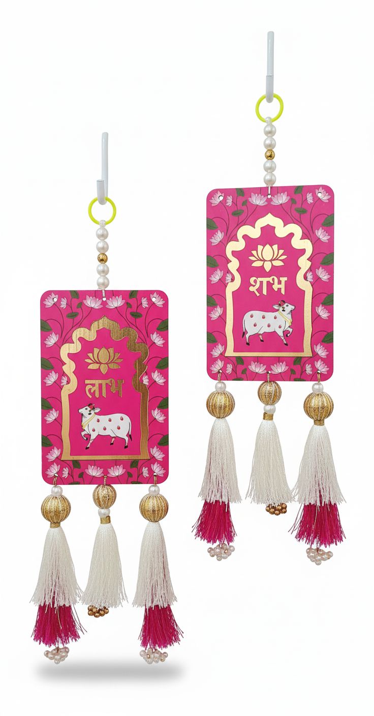 Auspicious Shubh Cow & Lotus Handcrafted Resham Latkan - Deep pink