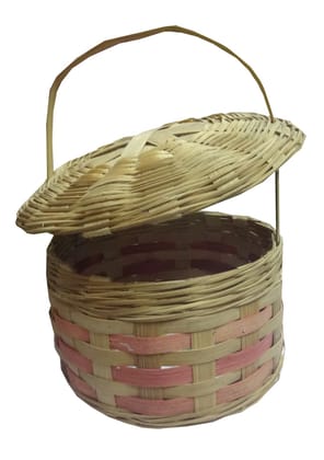 Handwoven Bamboo Basket with Handle & Lid - Rustic Storage & Gift Hamper