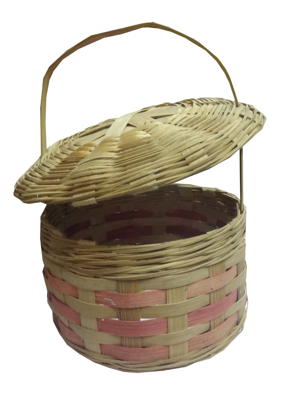 Handwoven Bamboo Basket with Handle & Lid - Rustic Storage & Gift Hamper