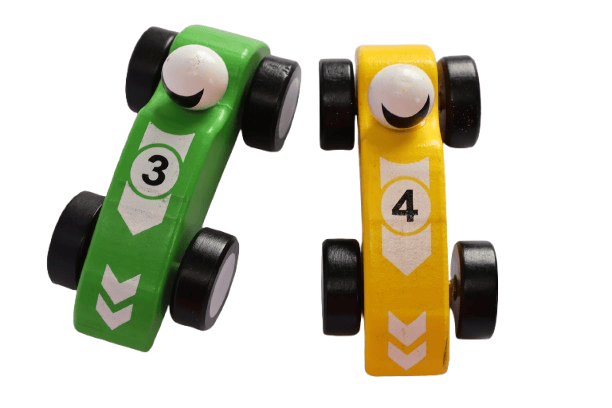 Wooden Race Cars - Green #3 & Yellow #4 Toy Cars