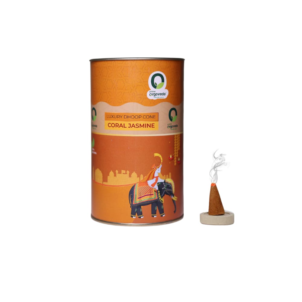 Prime Orgoveda Coral Jasmine Dhoop Cones | 100% Natural Handcrafted, Long-Lasting Dhoop Cones (Pack of 40 Cones)