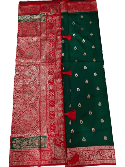 Vibrant Hot Pink Art Silk Saree with Zari Weave & Teal Blue Contrast