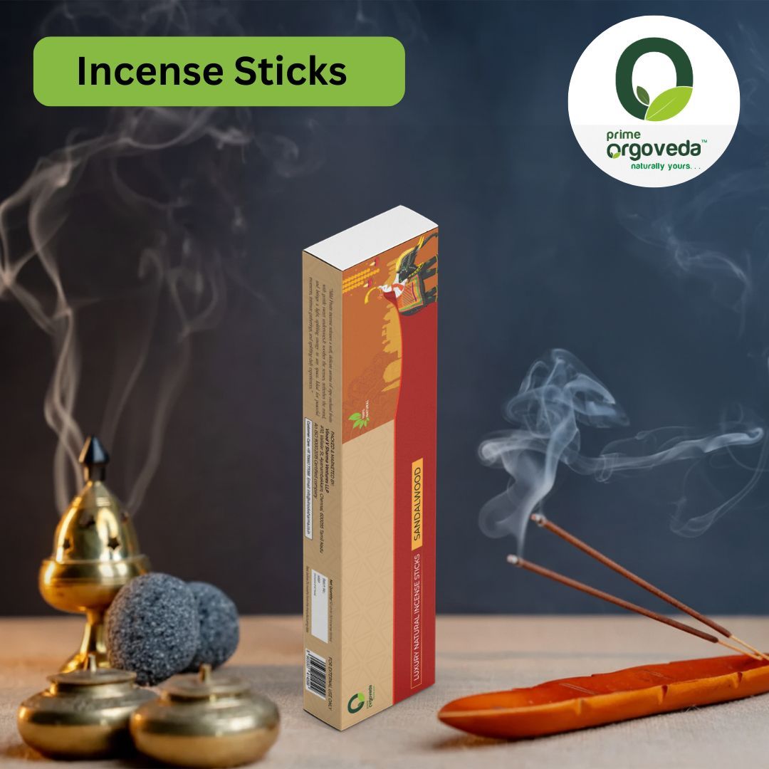 Prime Orgoveda Sandalwood Incense Sticks | 100% Natural Charcoal-Free Agarbatti | Long-Lasting Sandalwood Aroma for Prayer, Pooja & Meditation (Pack of 50 Sticks)