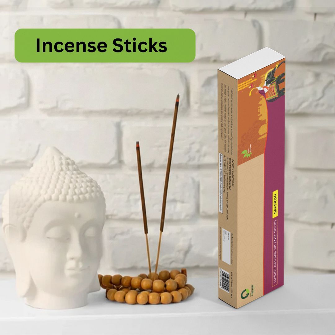 Prime Orgoveda Saffron Incense Sticks | 100% Natural Charcoal-Free Agarbatti | Long-Lasting Saffron Aroma for Prayer, Pooja & Meditation (Pack of 50 Sticks)