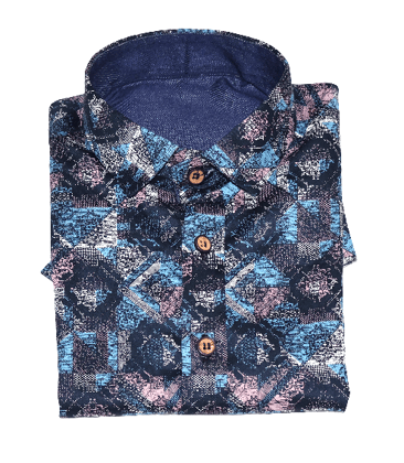 Men's Abstract Print Cotton Blend Casual Shirt - Blue, Pink & White