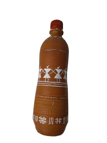 Handcrafted Terracotta Water Bottle with Traditional Warli Art Design