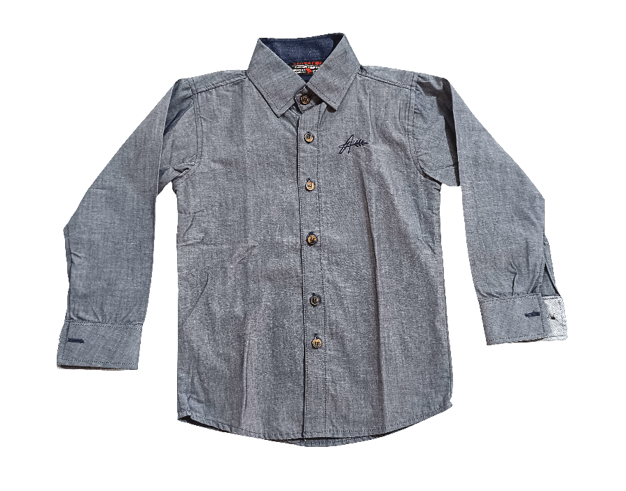 Boy's Slate Blue Chambray Long Sleeve Casual Shirt