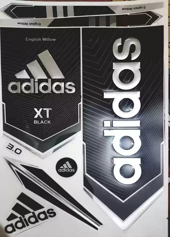 VR3 INTERNATIONAL | Adidas 3D Embossed Cricket Bat Sticker XT Black Self Adhesive Bat Sticker (Black)