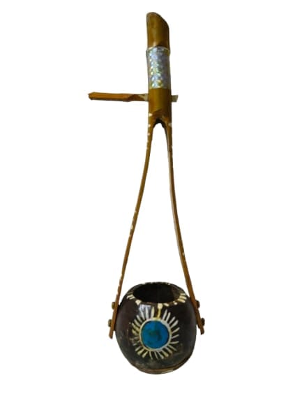 Handcrafted Bamboo Hanging Decor with Turquoise Accent