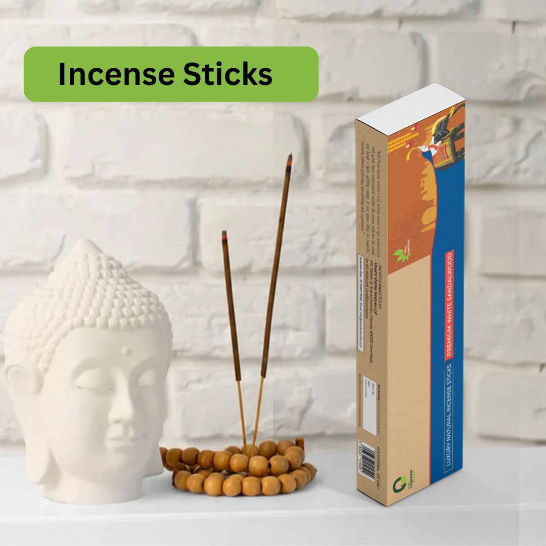 Prime Orgoveda Premium White Sandalwood Incense Sticks | 100% Natural Charcoal-Free Agarbatti | Long-Lasting Sandalwood Aroma for Prayer, Pooja & Meditation (Pack of 50 Sticks)