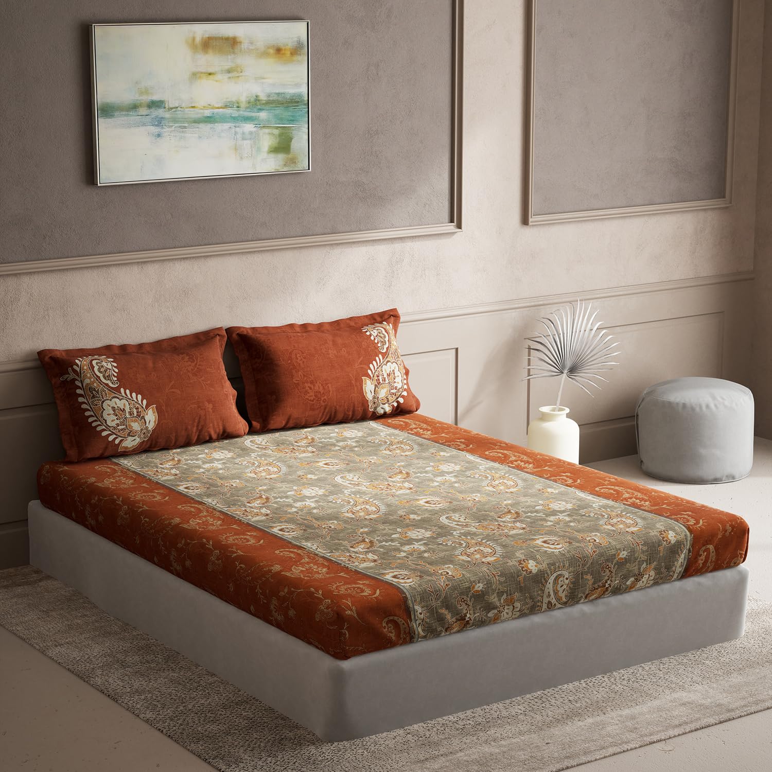 DDECOR - Souvenir Collection 100% Cotton Ethnic Pattern 145TC Super King |274 CM X 274 CM| with 2 Pillow Covers - Brown