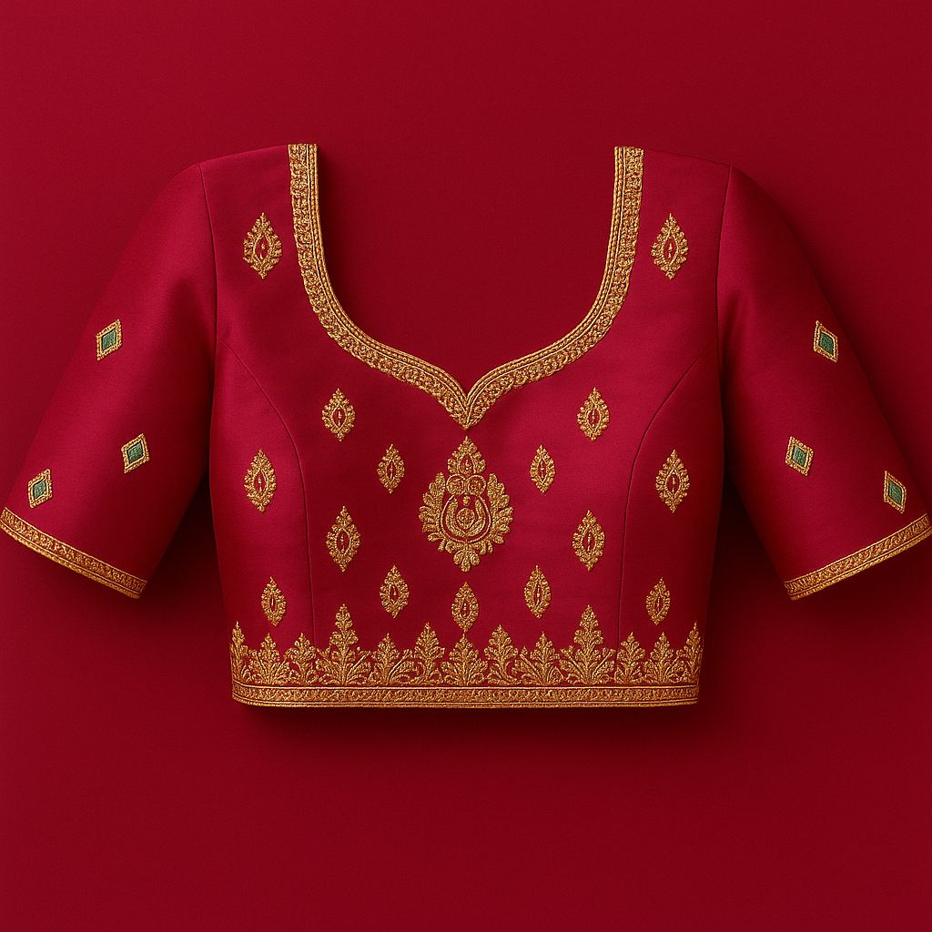 Women's Magenta Silk Blend Blouse with Golden Zari Embroidery