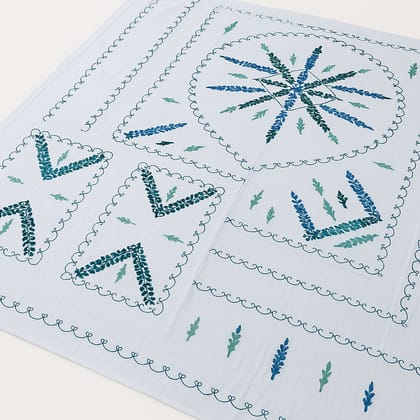 Light Blue Floral Embroidered Cotton Bed Cover Light Blue Floral Embroidered Cotton Bed Cover